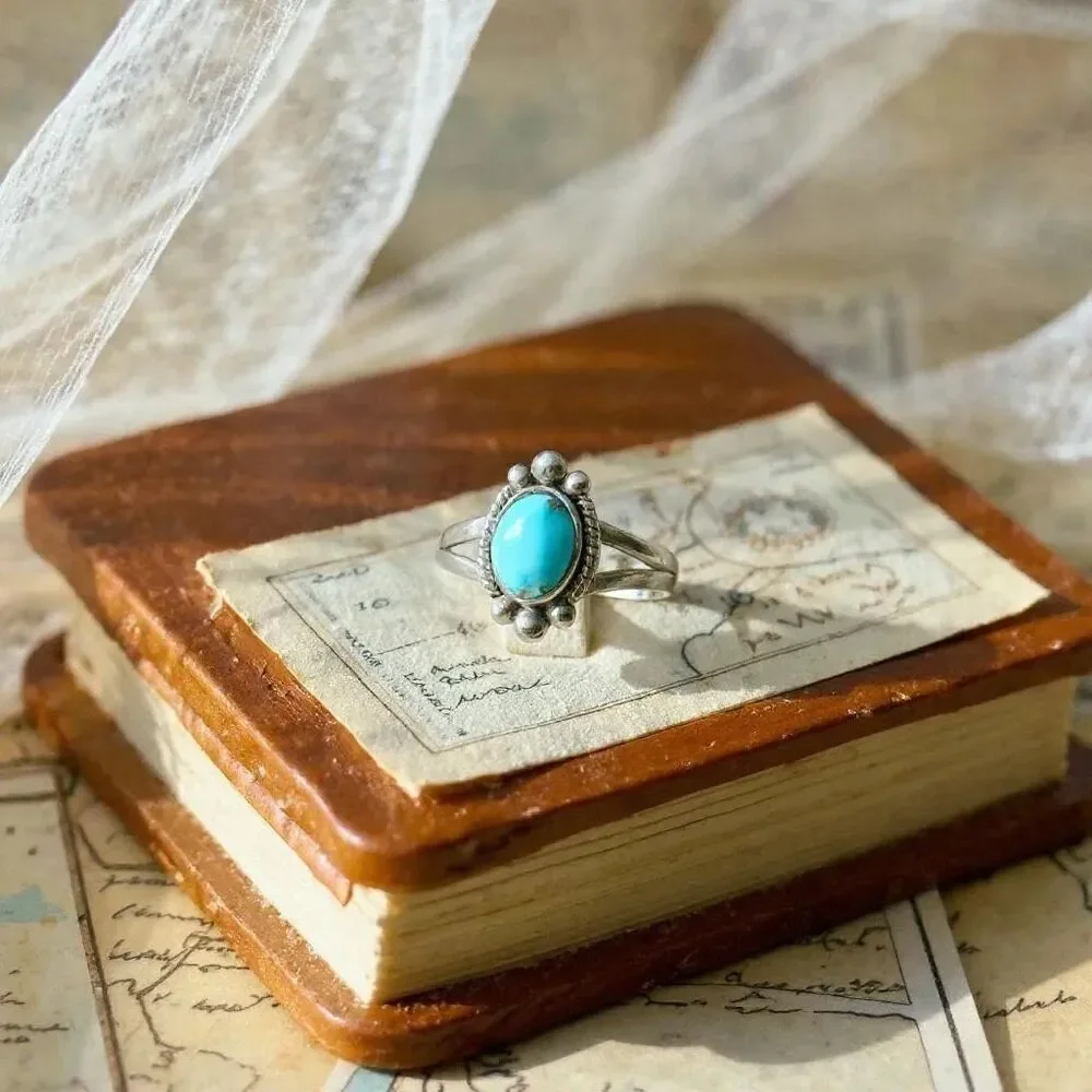 Golden Hills Turquoise Oval Gemstone Ring Sterling Silver Southwestern Sz 10